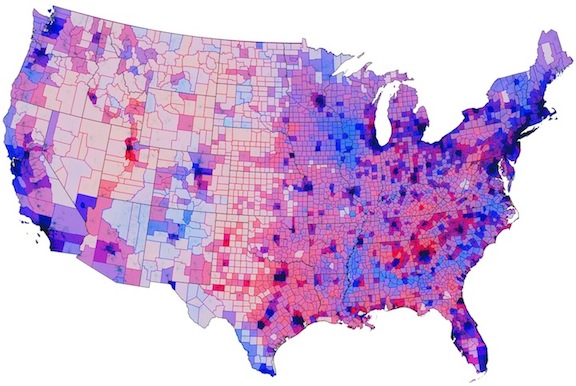 Election results mediated by population density